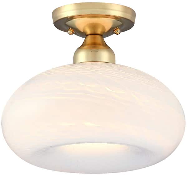 Mid-Century Gold Ceiling Light Fixture， 9 in. Semi Flush Mount Hallway Light