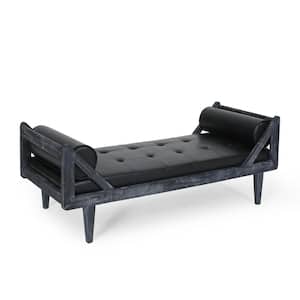 Kew Midnight Black and Gray Tufted Double End Chaise Lounge with Bolster Pillows