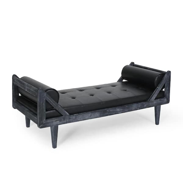 Noble House Kew Midnight Black and Gray Tufted Double End Chaise Lounge with Bolster Pillows