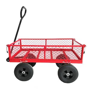8.7 cu. ft. Red Folded Metal Garden Cart, Firewood Cart, Tools Wagon Cart for Outdoor, Farm, Yard, Garden