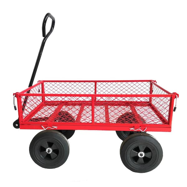 ITOPFOX 8.7 cu. ft. Red Folded Metal Garden Cart, Firewood Cart, Tools Wagon Cart for Outdoor, Farm, Yard, Garden