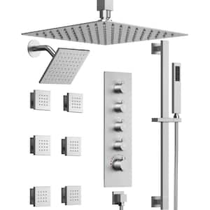 15-Spray Dual Showers Valve Include Ceiling Mount 16 in. Fixed and Handheld Shower Head 2.5 GPM in Brushed Nickel