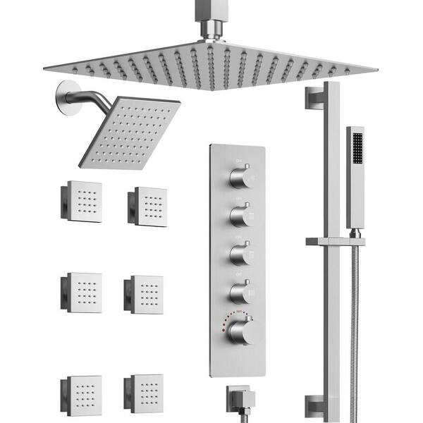GRANDJOY 15Spray Dual Showers Valve Include Ceiling Mount 16 in. Fixed
