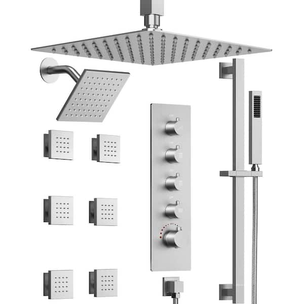 GRANDJOY 15-Spray Dual Showers Valve Include Ceiling Mount 16 in. Fixed and Handheld Shower Head 2.5 GPM in Brushed Nickel
