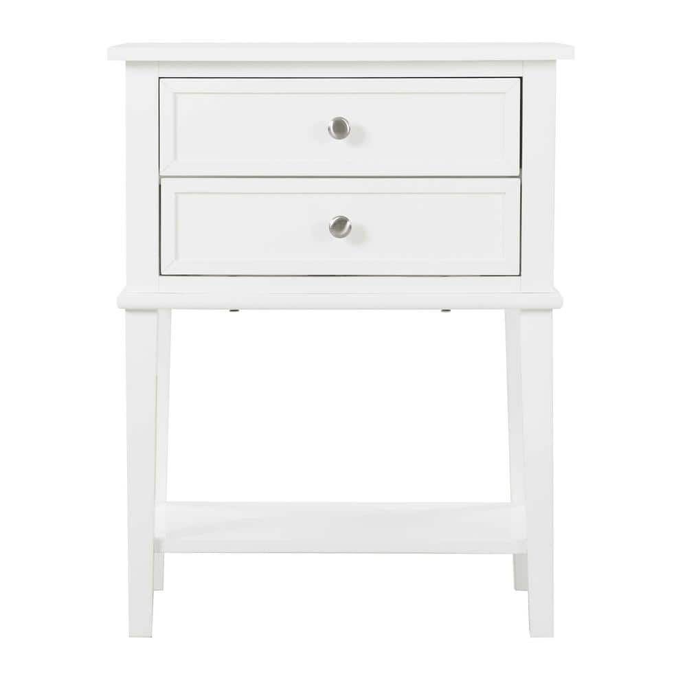Newton Classic White 2-Drawer Nightstand in Solid & Manufactured Wood