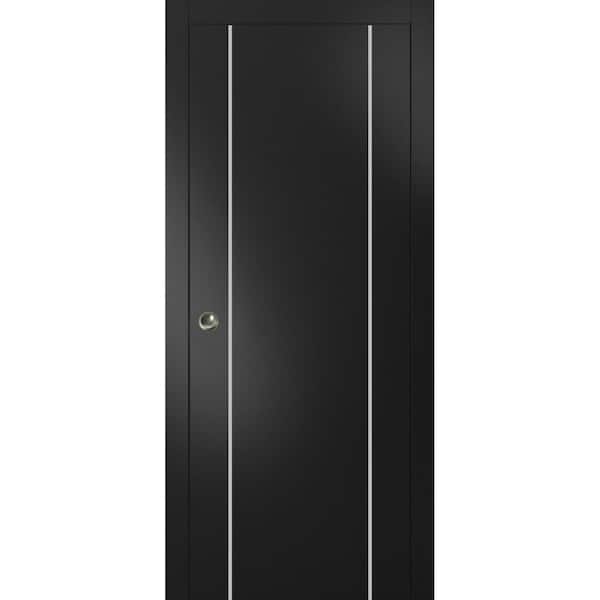 Sartodoors 32 in. x 80 in. 1 Panel Black Matte Finished Solid Wood with Honeycomb Sliding Door with Hardware