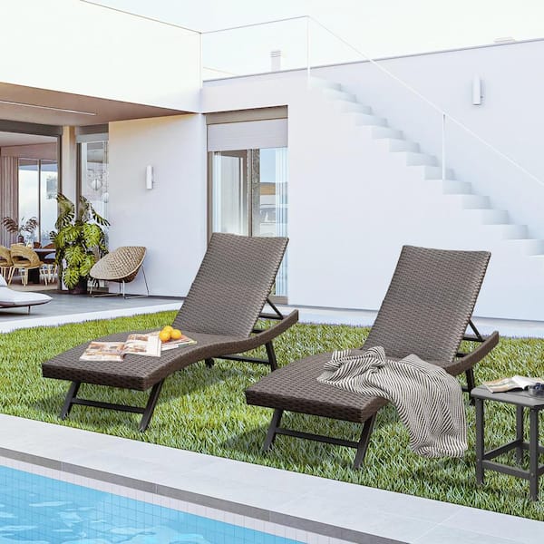 domi outdoor living 2-Piece Aluminum Wicker Outdoor Chaise Lounge with Adjustable Recline