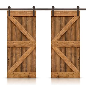 K Series 72 in. x 84 in. Pre-Assembled Walnut Stained Wood Interior Double Sliding Barn Door with Hardware Kit