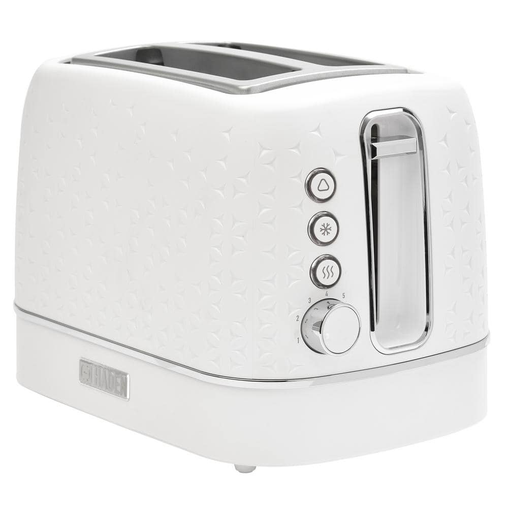 White and Chrome Stainless Steel 2-Slice Toaster with Wide Slot and Crumb Tray