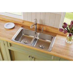 Lustertone 33 in. Drop-in Double Bowl 18-Gauge Stainless Steel Kitchen Sink Only