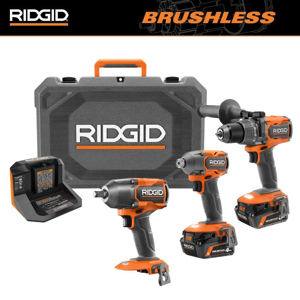 18V Brushless 2-Tool Combo Kit with 6.0 Ah & 4.0 Ah MAX Output Batteries, Charger, Hard Case, & 1/2 in. Impact Wrench -  RIDGID, R92082-7