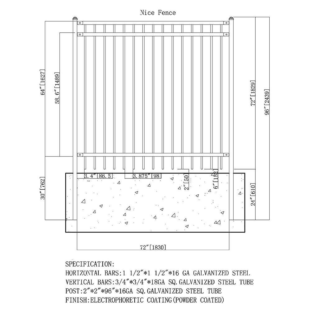 ALEKO 6 ft x 6 ft Black Powder-Coated Steel Fence Panel