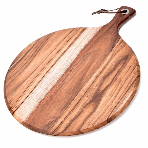16 Inch Acacia Wood Round Pizza Peel Paddle Cutting Board with Handle for Kitchen Charcuterie Serving
