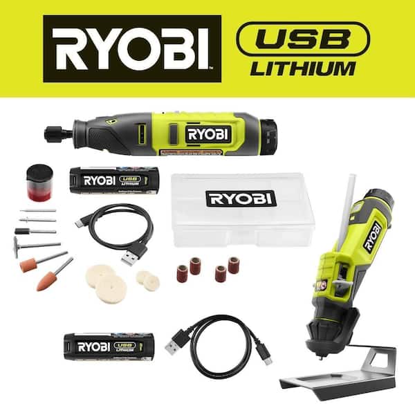 RYOBI USB Lithium 2-Tool Combo Kit with Rotary Tool, Glue Pen, (2) 2.0 Ah USB Lithium Batteries, and (2) Charging Cables