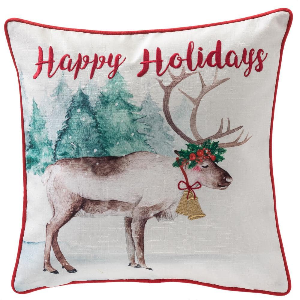 Home Accents Holiday 18 in. Happy Holidays Reindeer Holiday Square
