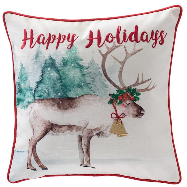 Home Accents Holiday 18 in. Happy Holidays Reindeer Holiday Square