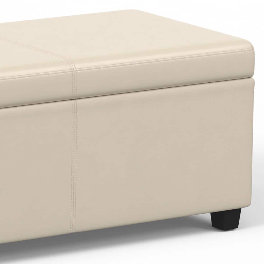 Satin Cream Faux Leather Storage Ottoman Bench