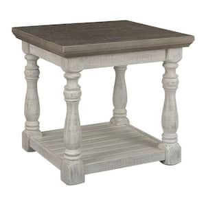 26 in. Gray and White Rectangle Wood End Table with Turned Legs and Open Shelf