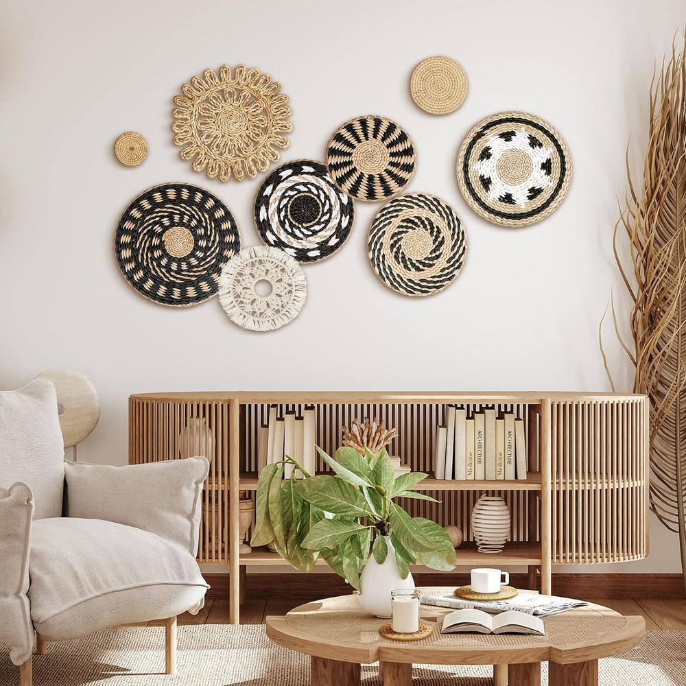 11-Piece Multicolor Bulrush Woven Boho Wall Basket Decor Set