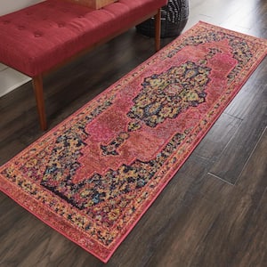 Passionate Pink/Flame 2 ft. x 8 ft. Persian Vintage Kitchen Runner Area Rug