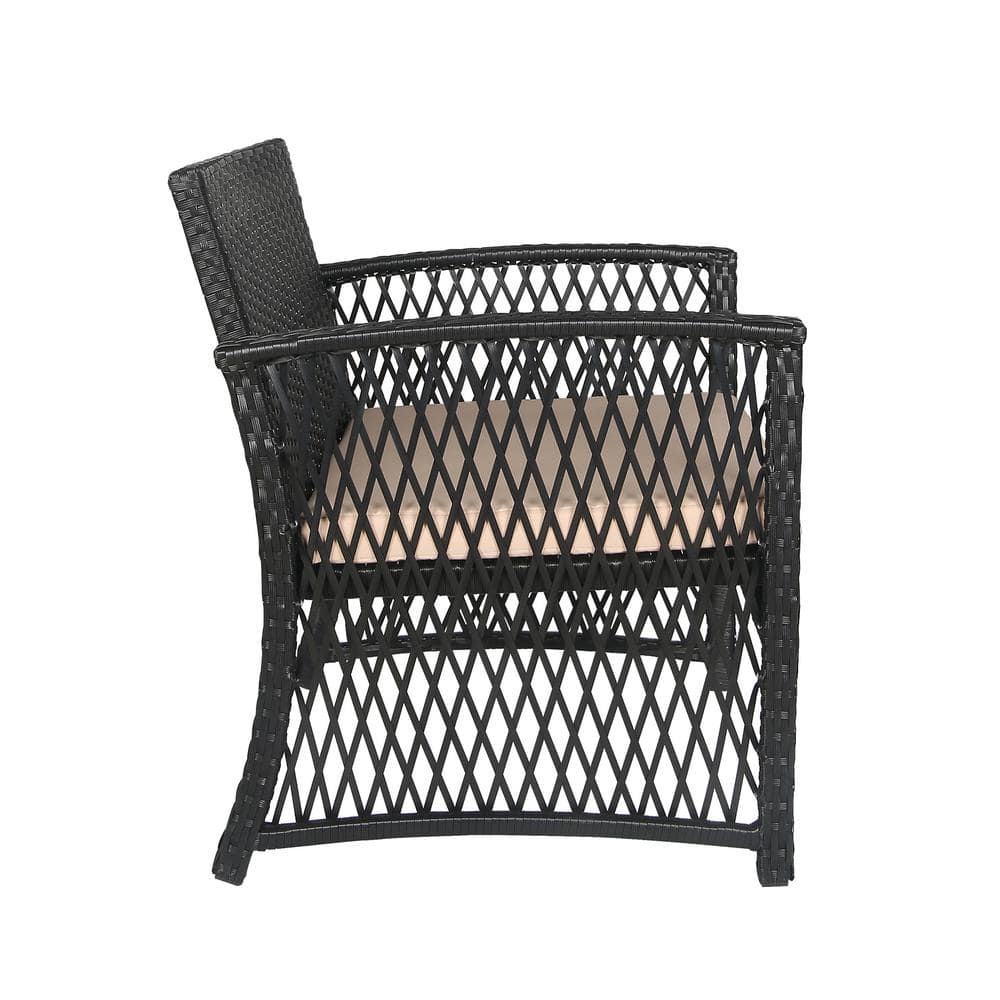 Hillroad Black/Beige 3-Piece Woven Rattan Wicker Patio Set