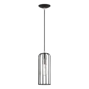 Glenbrook 1-Light Black Mini Pendant with Brushed Nickel Accents