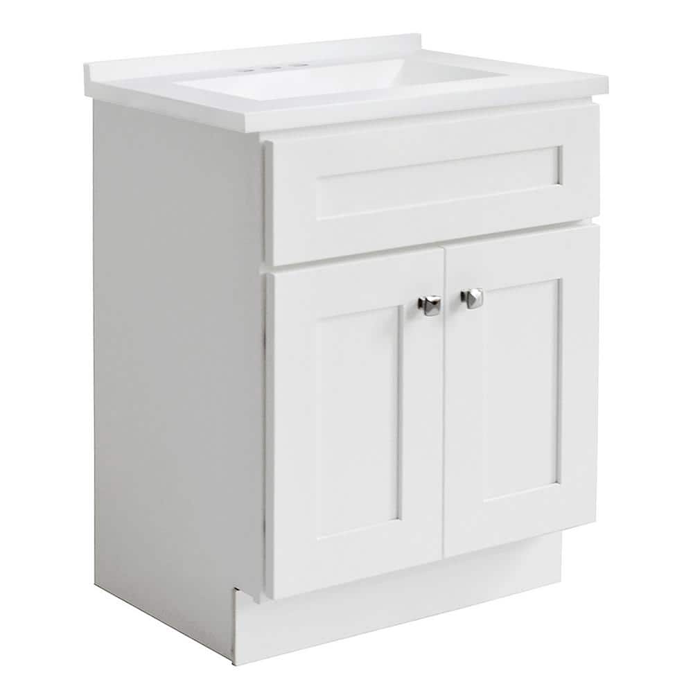 White 25" Single Bathroom Vanity with Cultured Marble Top