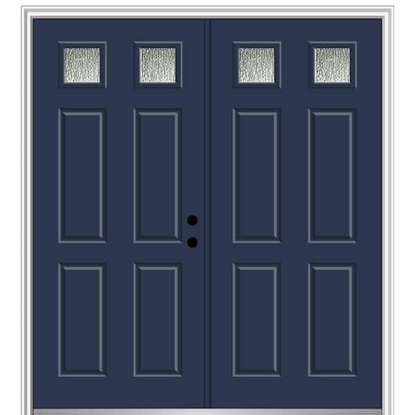 MMI DOOR Rain Glass 72 in. x 80 in. Left-Hand/Inswing Painted Revival Blue Fiberglass Prehung Front Door on 4-9/16 in. Frame