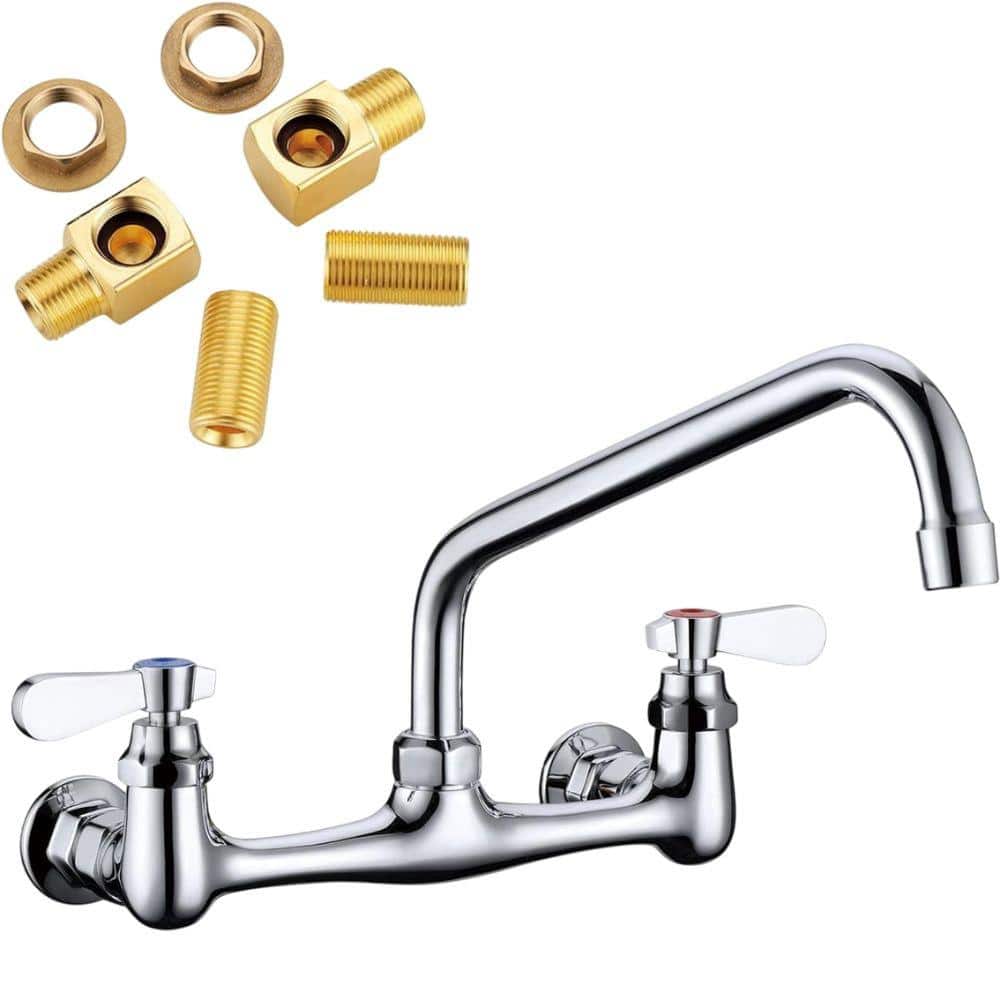 Chrome Wall Mount Double Handle Bridge Faucet with 10-inch Swing Spout