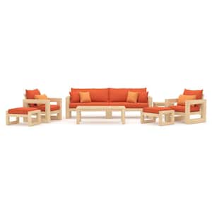 Benson 8-Piece Wood Patio Conversation Set with Sunbrella Tikka Orange Cushions