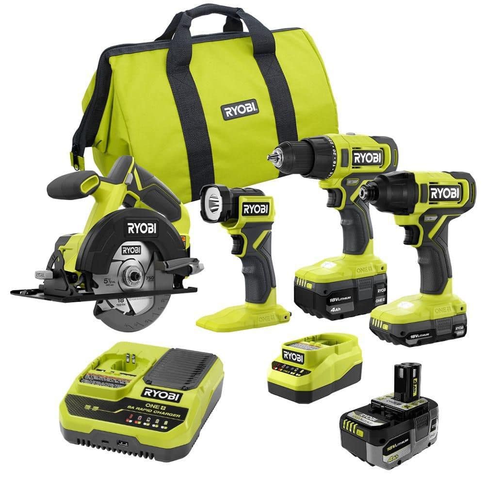 ONE+ 18V Cordless 4-Tool Combo Kit with 2.0 Ah Battery, 4.0 Ah Battery with ONE+ 18V 4.0 Ah HIGH PERFORMANCE Starter Kit price history on PriceWatchPro