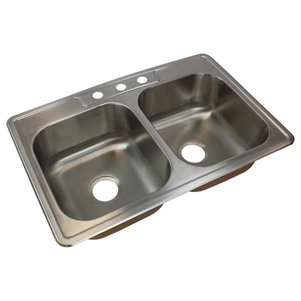 Transolid Classic Drop-In Stainless Steel 33 in. 3-Hole 50/50 Double Bowl Kitchen Sink in Brushed Stainless Steel