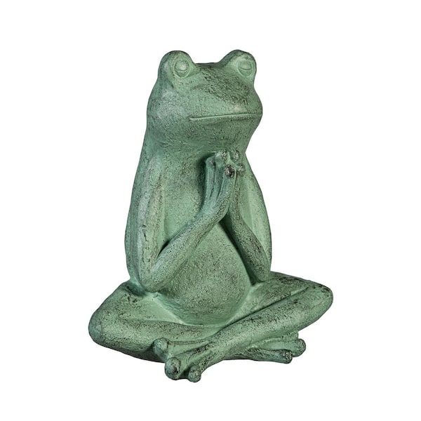 Evergreen 11 in. H Verdigris Resin Praying Frog Garden Statue