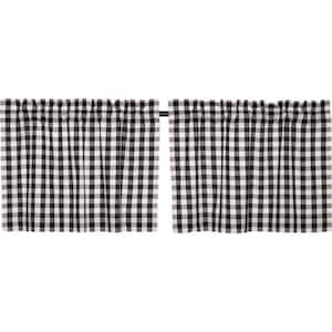 Annie Buffalo Check Black White 36 in. W x 24 in. L Cotton Light Filtering Rod Pocket Curtain Window Panel Pair