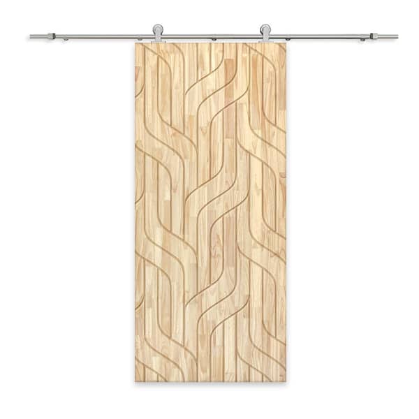 CALHOME 30 in. x 80 in. Natural Pine Wood Unfinished Interior Sliding Barn Door with Hardware Kit