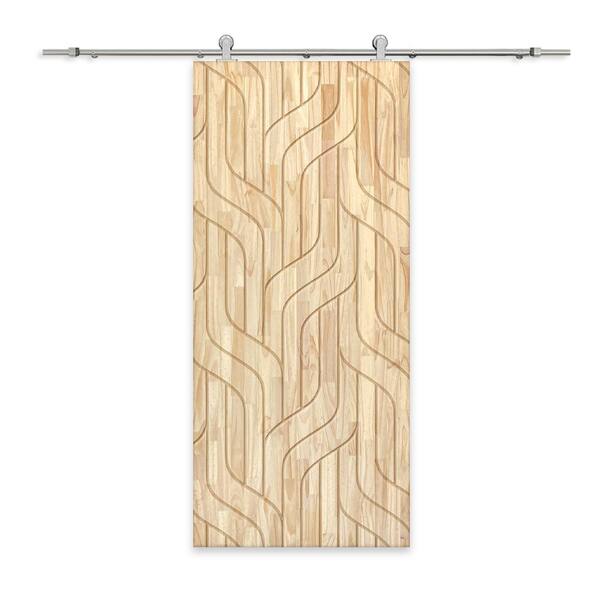 CALHOME 30 in. x 96 in. Natural Pine Wood Unfinished Interior Sliding Barn Door with Hardware Kit