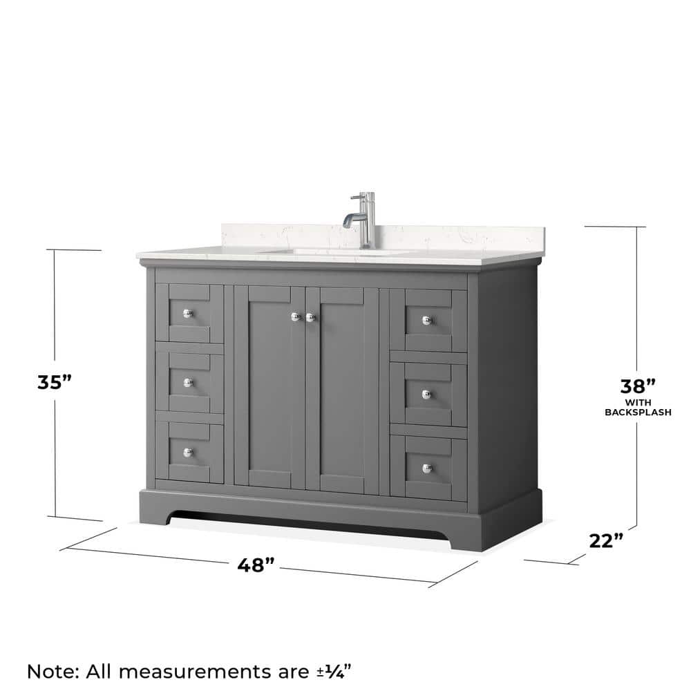 Avery 48'' Dark Gray Single Freestanding Vanity with Carrara Marble Top