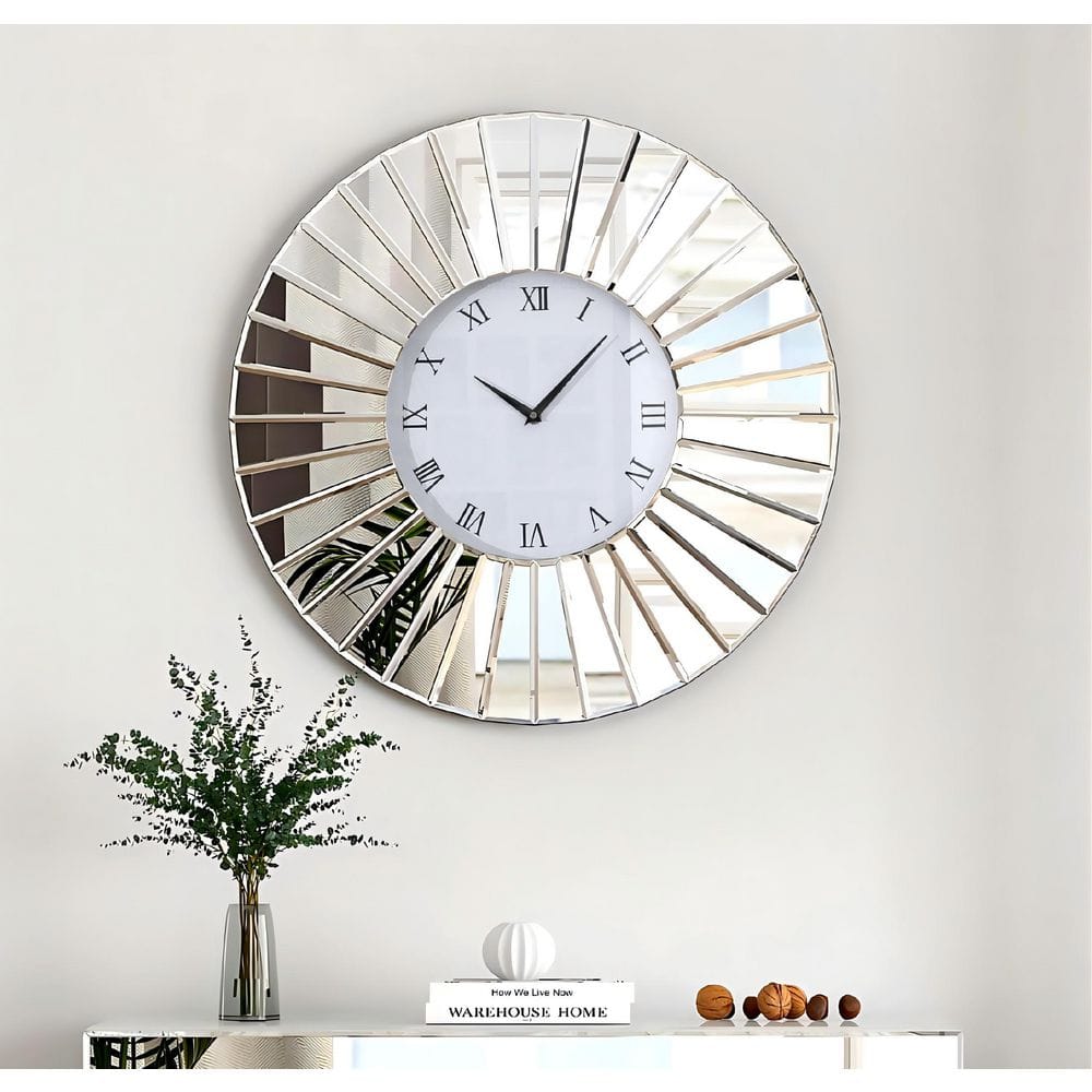 THKSHOUZ Modern Silver 23.62 in. W x 23.62 in. H Round Mirrored