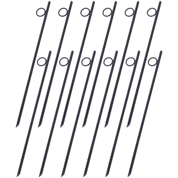 Tidoin 3/8 in. x 18 in. 12-Piece Steel Durable Heavy Duty Tent Canopy Ground Stakes with Loop and Angled Ends
