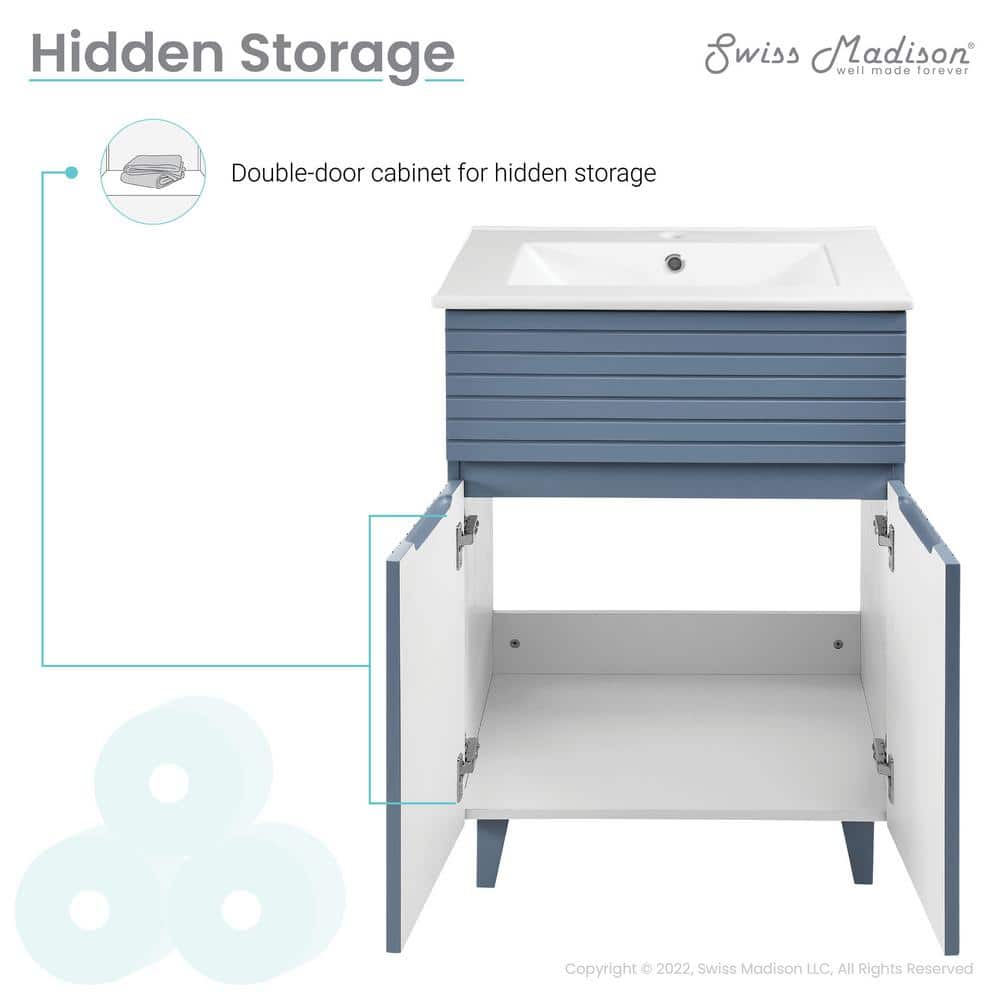 Bernay 24" Blue Freestanding Bathroom Vanity with Ceramic Top