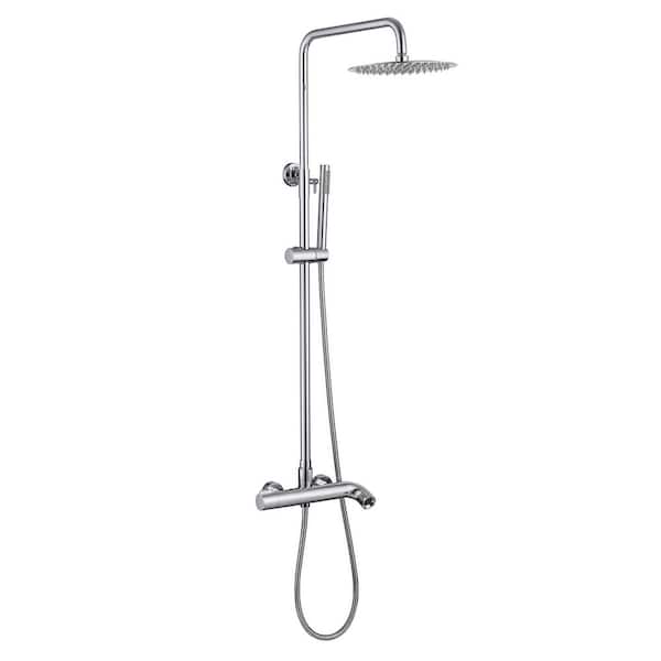 2 Handle 1-Spray Exposed Pipe Tub and Shower Faucet 1.8 GPM Wall Mount Shower System in Polished Chrome Valve Included