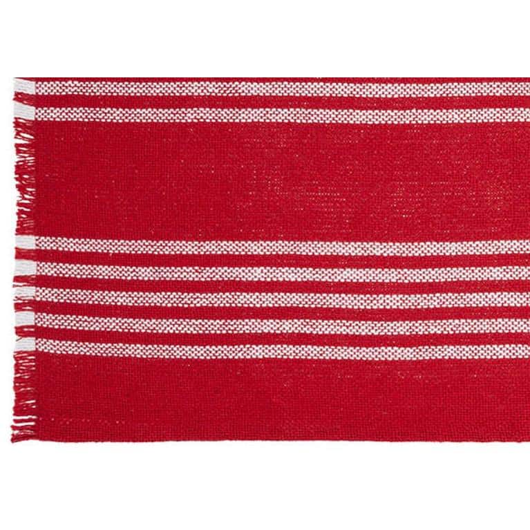 VHC Brands Farmhouse Table Decor Arendal Red Stripe Runner Fringed Christmas Decor- 12x48 inches