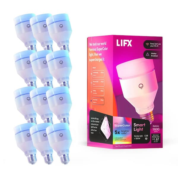 100-Watt Equivalent A21 Multi-Color 9000K Wi-Fi LED light Bulb Works w/Alexa/Hey Google/HomeKit Tunable White (12-Pack)