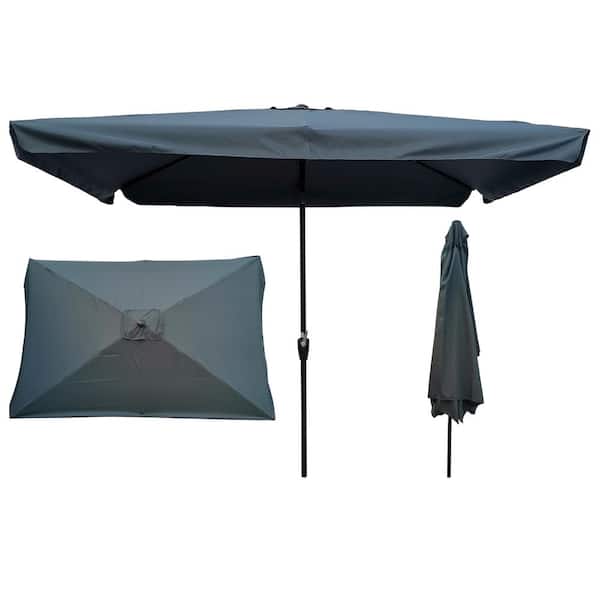 ToolCat 10 ft. x 6.5 ft. Aluminum Rectangular Market Umbrella with Crank and Push Button Tilt Patio Umbrella in Grey