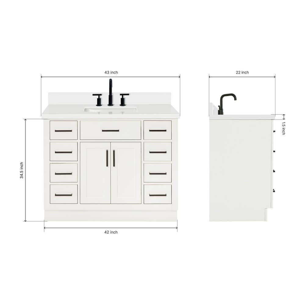 Hepburn 43" White Hardwood Freestanding Single Vanity Set