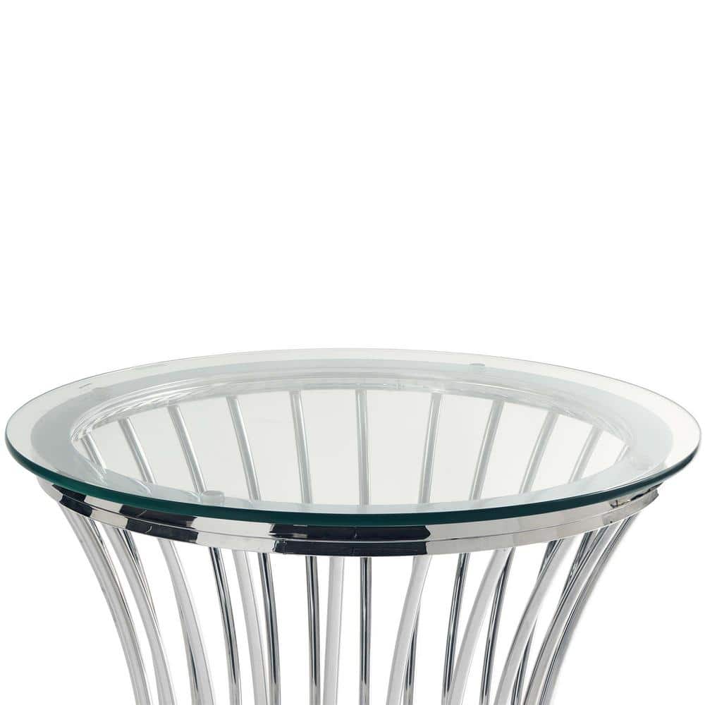 Chrome Round Metal and Glass End Table with Storage