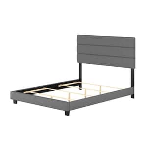 Ravenna Upholstered Linen Tri-Panel Channel Headboard Platform Bed Frame, Full, Gray