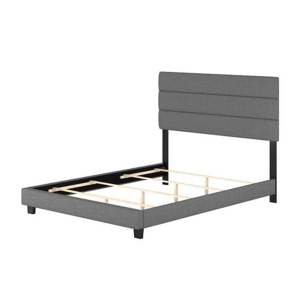 Ravenna Upholstered Linen Tri-Panel Channel Headboard Platform Bed Frame, Queen, Gray