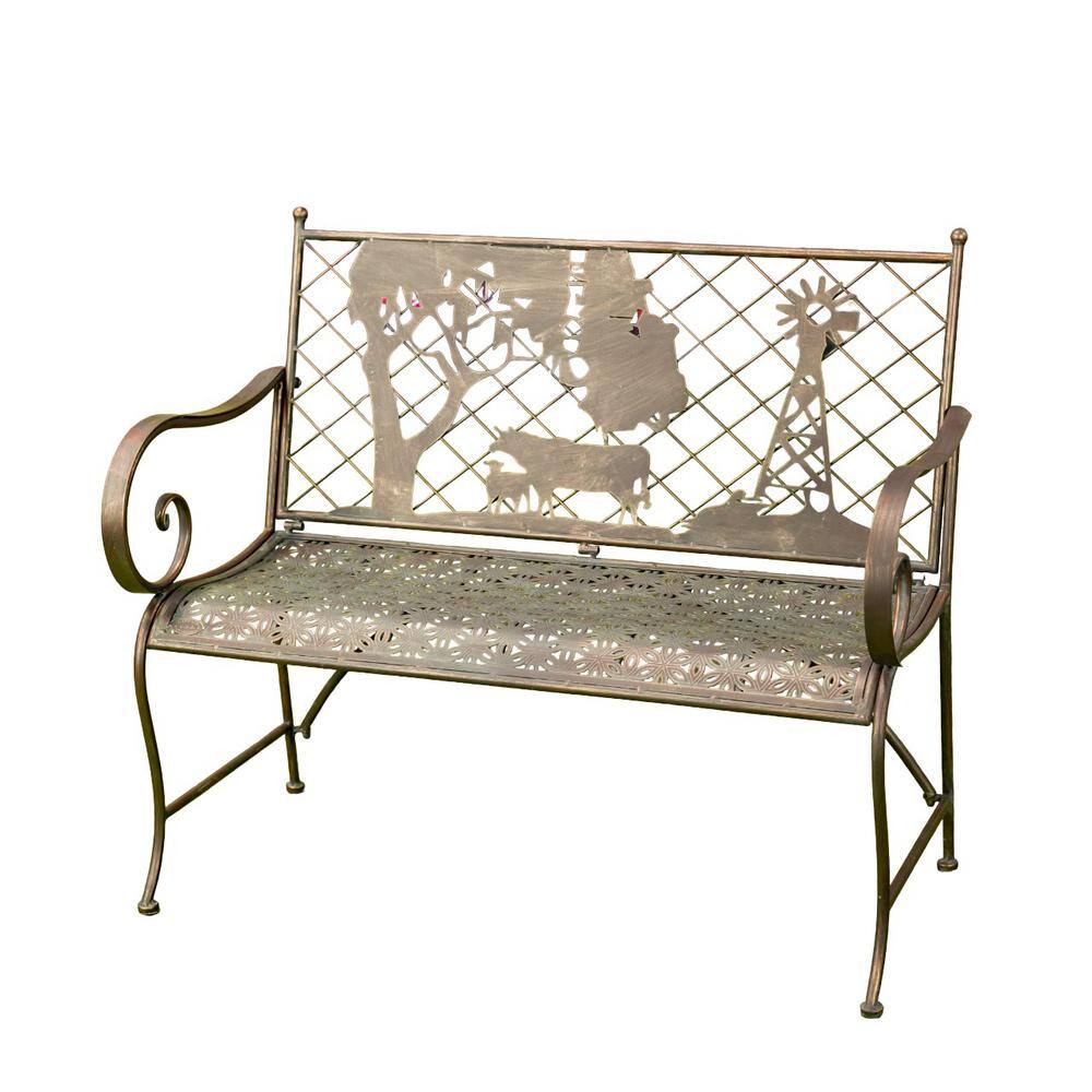 Zaer Ltd. International 43.7 in. W 2-Seater Antique Bronze Metal ...