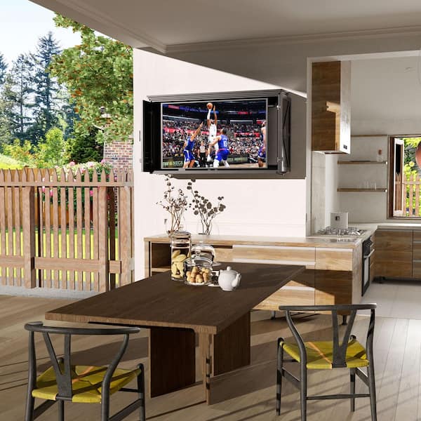 Wood 55 in. Outdoor Patio TV Hard Furniture Cover Enclosure Cabinet with Wall Mount Bracket